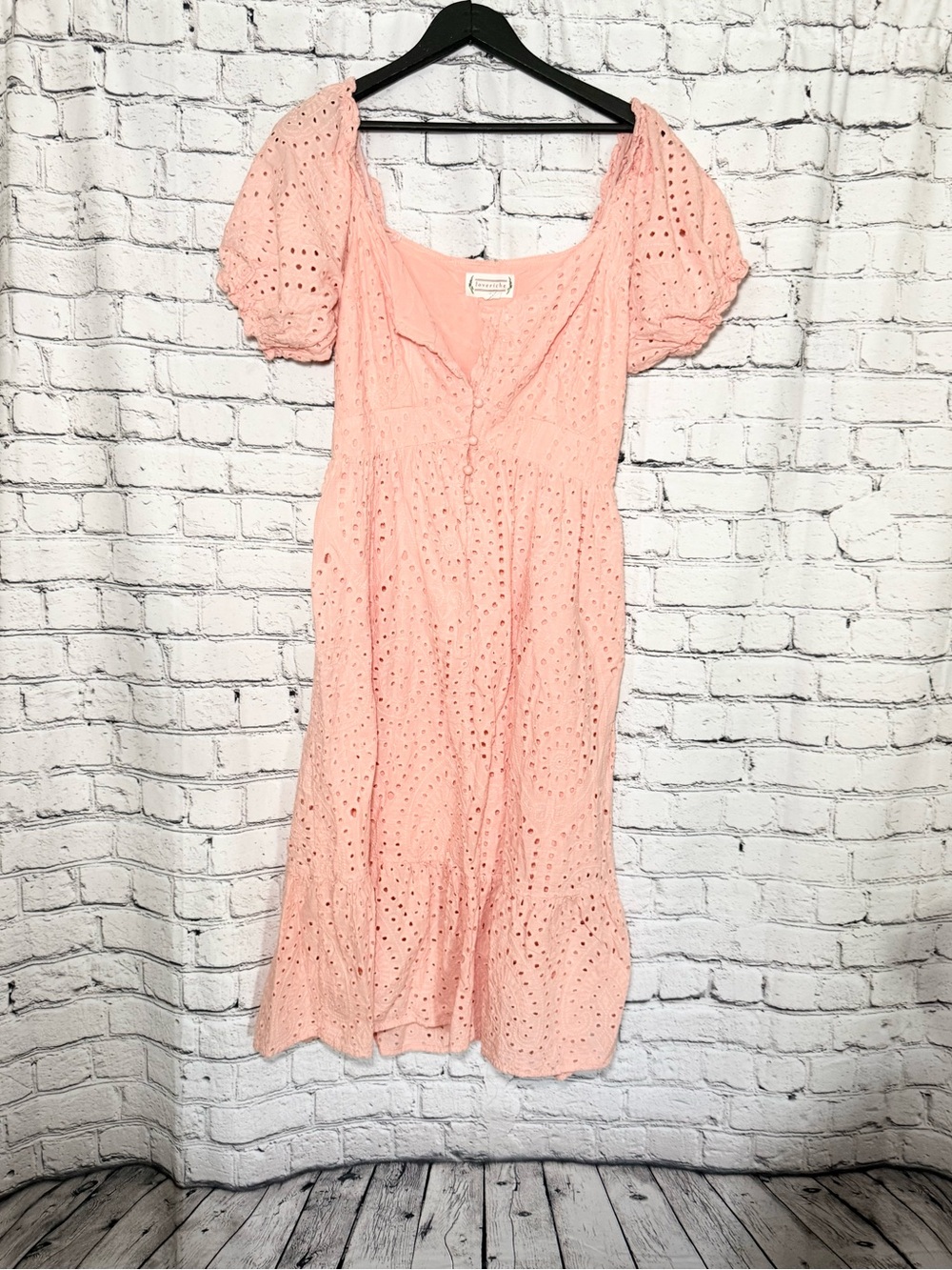 Love Riche Peach Eyelet Midi Dress